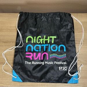 Night Nation Run Black Drawstring Bag with Colorful Print
